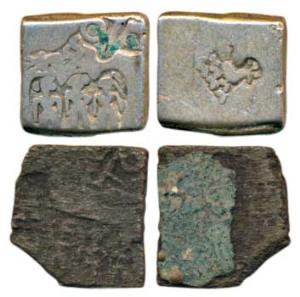 Punch Marked Coinage, Mauryan Empire, Silver Karshapana and Copper weight standard, 3.2g a