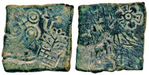 Punch-marked, Eran-Vidisha region, Copper Unit, with punches showing tree, elephant and Uj