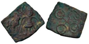 Ujjaini Region (c. 200 BC), Copper Unit, 4.01g, standing human figure, with a bull at left