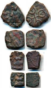 Ujjaini Region, Copper Unit and Fraction (4), female and male figure on obv., four orb Ujj