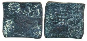 Erach Region, Copper Punch Marked, 2.9g, four symbol type, each twin symbol includes a sun