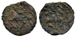 Kaushambi, Uninscribed, Cast Copper ½ Karshapana, lanky bull type, 1.32g, bull facing righ
