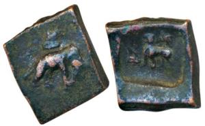 Taxila (c. 185-160 BC), Uninscribed die-struck Copper Karshapana, 11.51g, punch-marked wit