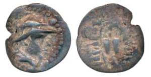 Indo-Greek, Eucratides (c. 170-145 BC),Silver Obol, 0.42g, obv. helmeted bust of the king 