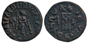 Indo Greek, Zoilos II (c. 65-55 BC), Copper Unit, 15.51g, Apollo standing right, a small e