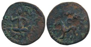 Indo-Scythians, Azes, Copper Unit, 9.95g, Pentachalkon, obv. city goddess seated on a thro