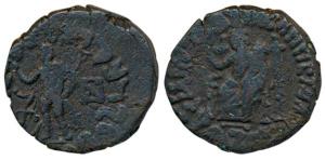 Indo-Scythians, Azes, Copper Unit, 12.45g, obv. city goddess seated on a throne holding co