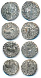 Indo-Scythian, Azes, Silver Drachm (4), king holding spear mounted on a horse to right on 