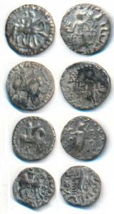 Indo-Scythian, Azes, Silver Drachm (4), king holding spear mounted on a horse to right on 