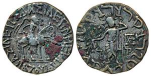 Indo-Scythians, Azes, Silver Tetradrachm, 9.46g, king mounted on a horse to right holding 