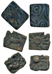Sebaka & Patalatarita Dynasty, Uninscribed, Copper Fraction (3), bull facing right on obv.