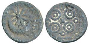 Satavahana Feudatories, Lead Unit, 5.85g, crescent in centre, a radiant sun symbol above w