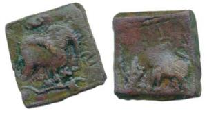 Satavahanas, Kanha (Krishna) Satakarni, Copper Unit, 2.99g, lion standing facing left, wit