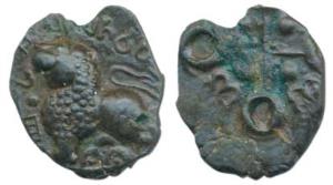 Satavahanas, Siri Satavahanasa, Junnar Area, Potin Unit, 2.80g, lion standing left in fron