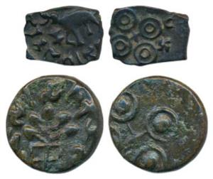 Satavahanas, Siri Satakarni (114-118 AD), Potin Unit, obv. tree and legend ‘Rano Siri Sata