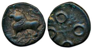 Satavahanas, Satakarni I, Junnar Area, Potin Unit, 4.54g, lion facing left on obv., Ujjain