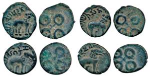 Satavahanas, Tarhala hoard type, Potin Unit (4), four different rulers, Siri Satakarni, Si