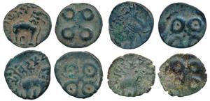 Satavahanas, Tarhala hoard type, Potin Unit (4), four different rulers, Siri Satakarni, Si