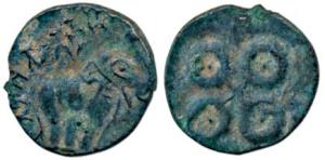 Satavahanas, Tarhala Hoard Type, Kumbha Satakarni, Potin Unit, 2.30g, elephant walking to 