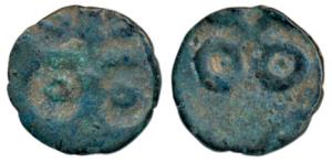 Satavahanas, Tarhala Hoard Type, Potin Unit, 2.27g, Error, Brockage, nice complete lakhi i