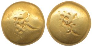 South Karnataka/Tamil Nadu, Sangam period (c. 200-100 BC), Globular gold coin 3.32g, with 