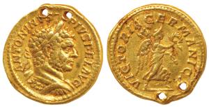 Caracalla (198-217 AD), Gold Aureus, 7g, Rome Mint, Struck in 213 AD, obv. laureate and cu