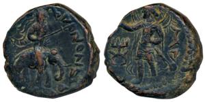 Kushanas, Huvishka (c. 152-192 AD), Copper Unit, obv. king holding an ankush, riding an el