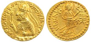 Kushanas, Huvishka, Gold Dinar, 7.87g, Mint I (A), 1st emission, obv. diademed and crowned