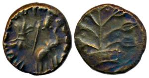 Western Kshatrapas, Nahapana, Copper Unit, 4.96g, obv. thunderbolt of Nahapana on the back