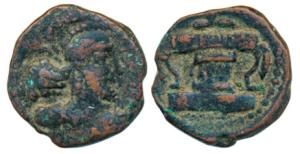 Sassanian Empire, Shapur I (241-272 AD), Copper Unit, 3.85g, obv. crowned and cuirassed bu