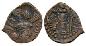 Kushano Sassanian, Peroz I (c. 250-265 AD), Copper ½ Drachma, 1g, Harid Mint, obv. crowned