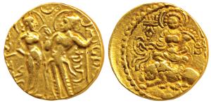 Guptas, Samudragupta (c. 335-380 AD), Gold Dinar, 7.54g, King and Queen type, issued in me