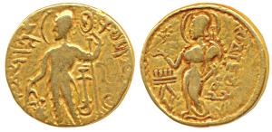 Guptas, Samudragupta, Gold Dinar, 7.45g, ’Kacha’ type, obv. king standing to left, holding