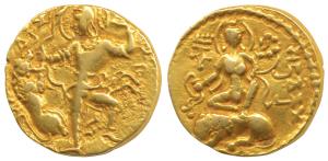 Guptas, Chandragupta II, Gold Dinar, 7.74g, Lion-Slayer type, obv. king slaying a lion wit