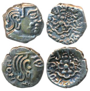 Guptas, Kumaragupta, Silver Drachma (2), 2.01g, obv. bust of the ruler to right, stylized 