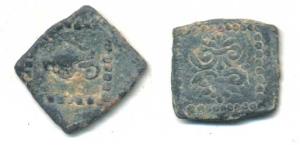 Guptas, Uninscribed, Lead Unit, 3.21g, garuda standing facing on obv., srivatsa type of a 