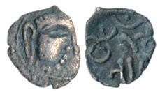 Rashtrakutas, Silver Dramma, 0.37g, in the name of Gunatunga, bust of the king facing righ