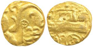 Karnataka, Chalukyas of Badami (c. 700-900 AD), Gold Gadyana, 4g, representation of a proc