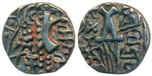 Karkotakas of Kashmir, Vigrahapala, Base Gold Dinara, 7.5g, seated goddess with legend on 