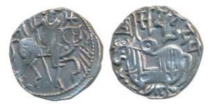 Hindu Shahis of Kabul and Ohinda, Samantadeva, Silver Drachma, 3.25g, recumbent bull facin