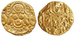 Gahadavalas of Kannauj, Govinda Chandra, base Gold Dinar, 4.2g, Goddess Lakshmi seated on 