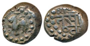 Chauhans of Ranthambhor, Jaitra Simha (c. 1275 AD), Silver Dramma, 4.3g, obv. lion facing 