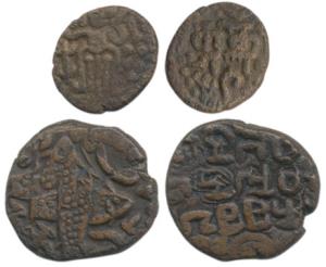Imperial Pandyas, Maravarman Sundara Pandya I (1216-1244 AD), Copper Kasu (2), obv. two fi