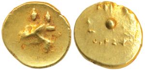 Vijayanagara Empire, Gold ½ Pagoda, 1.68g, crude copies of gold Pagodas in the name of Sad