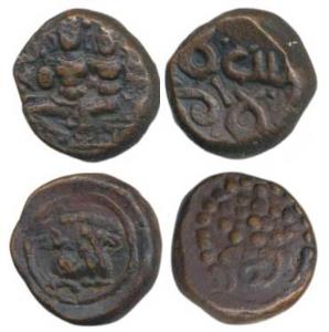 Thanjavur Nayakas, Raghunatha Nayaka (1600-1630 AD), Copper Kasu, obv. Shiva and Parvati, 