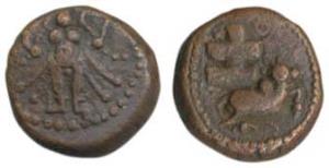 Shivaganga Rajas, Sasivarnadeva (1730-1750 AD), Copper Kasu, obv. Vishnu standing, rev. ab