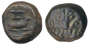 Shivaganga Rajas, Sasivarnadeva, Copper 4 Kasu, obv. Vishnu standing, rev. above couchant 