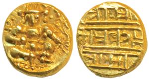 Nayakas of Chitradurga, Gold Durgi Pagoda, 3.37g, Krishna as Bal Gopala on obv., Nagari le