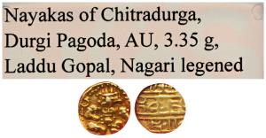 Nayakas of Chitaldurga, Gold Durgi Pagoda, 3.35g, Krishna as Bal Gopala on obv., Nagari le