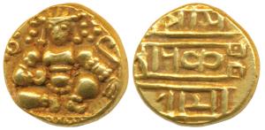 Nayakas of Chitradurga, Gold Durgi Pagoda, 3.36g, Krishna as Bal Gopala on obv., Nagari le